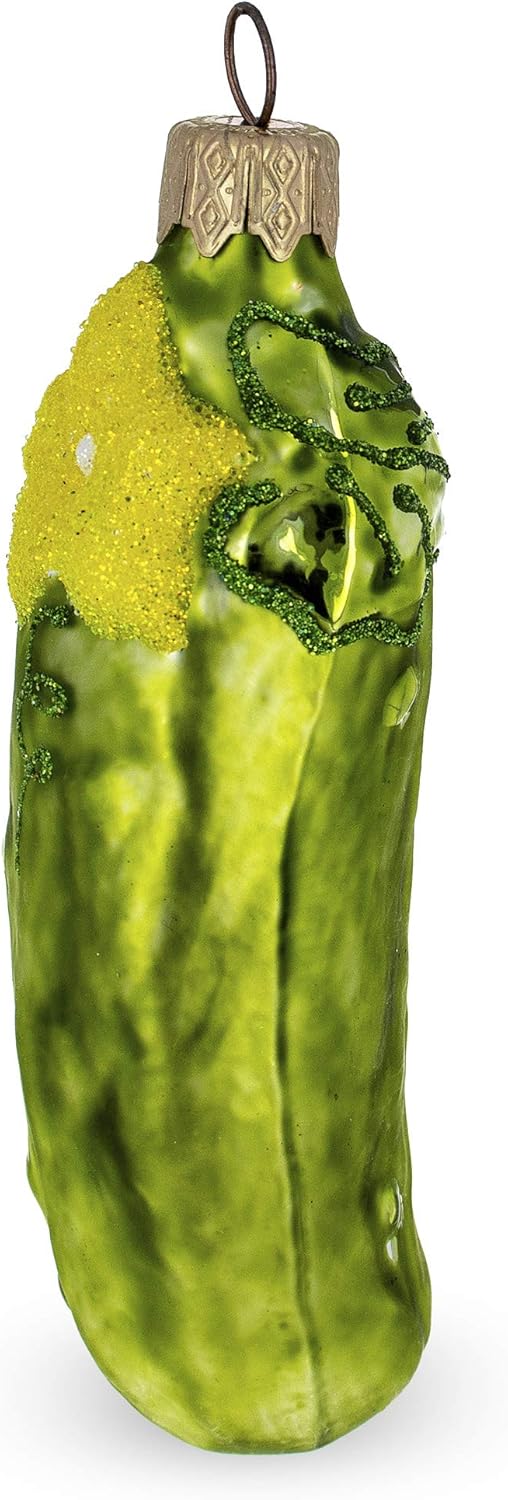 Cucumber with Vine Glass Christmas Ornament 1