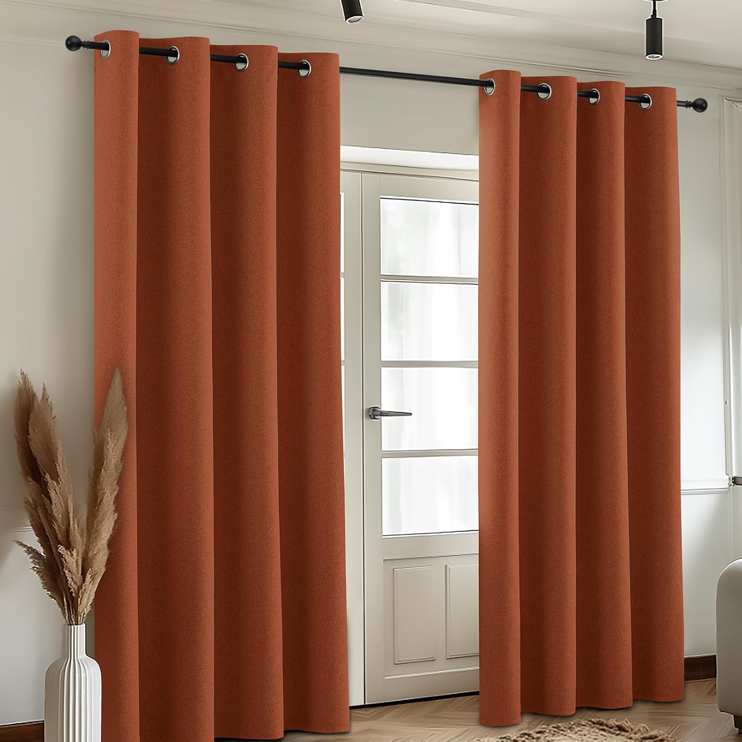 COSVIYA 100 Blackout Burnt Orange Linen Curtains 2 Panels Set