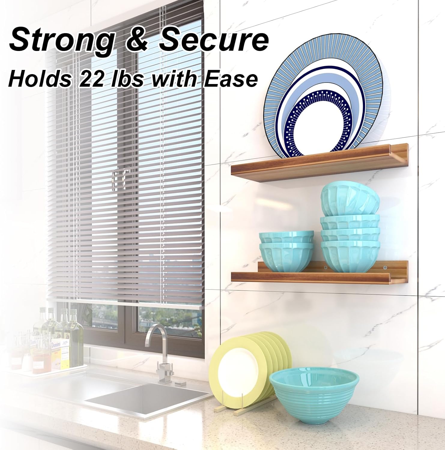 Wall Floating Shelves Set of 2 Modern Acacia Storage Display