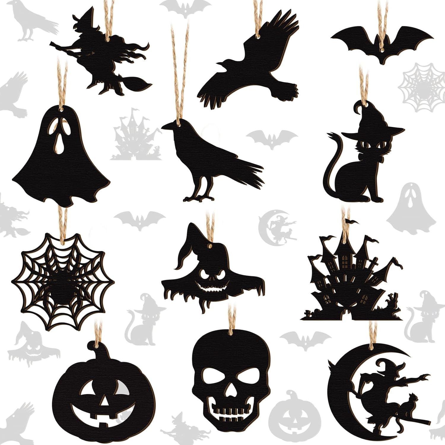Tradder Halloween 36 Pcs Wood Hanging Ornaments Set