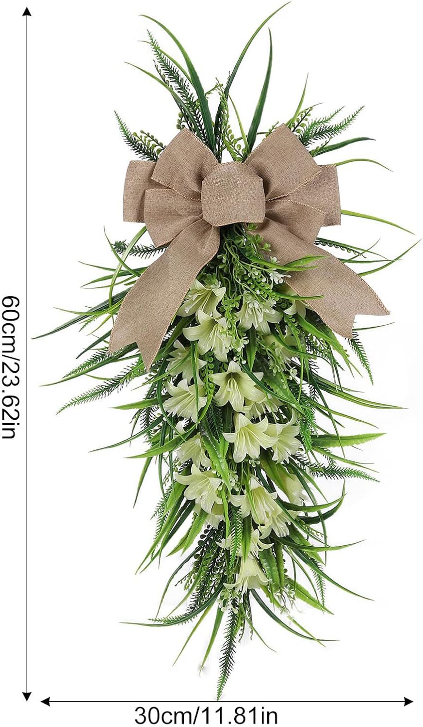 MSUIINT Artificial Lilies Teardrop Wreath Decor