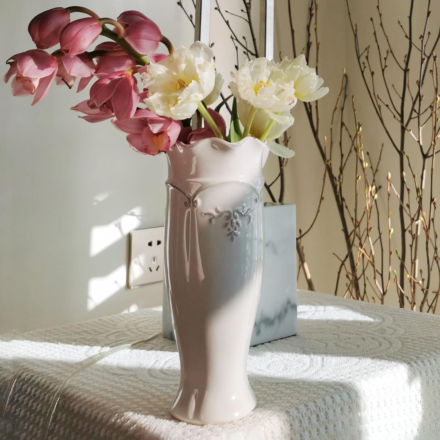 Hjn White Vase for Flowers Ceramic French Rustic