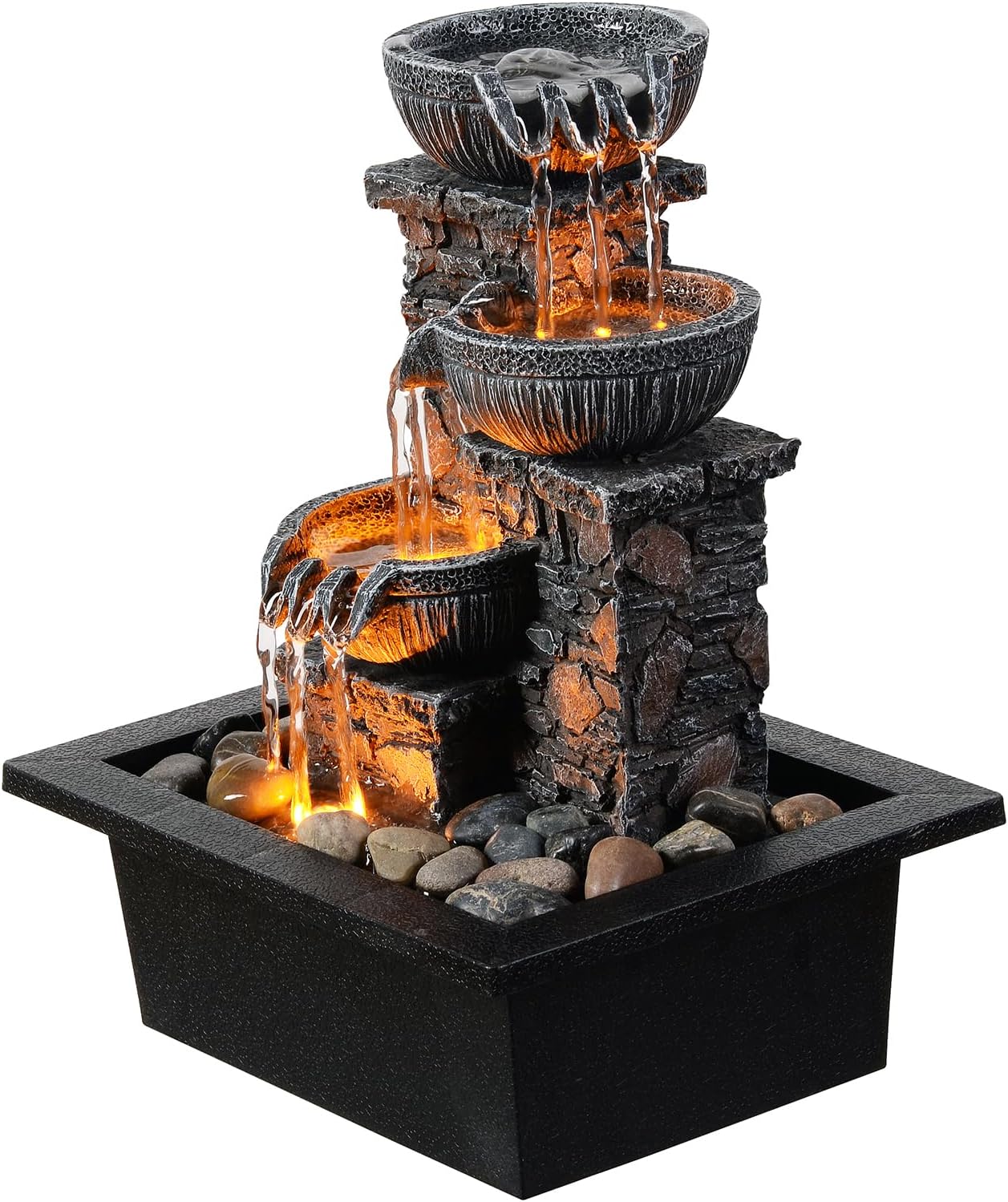 Kalona Tabletop Fountain with LED Light and Waterfall Sound