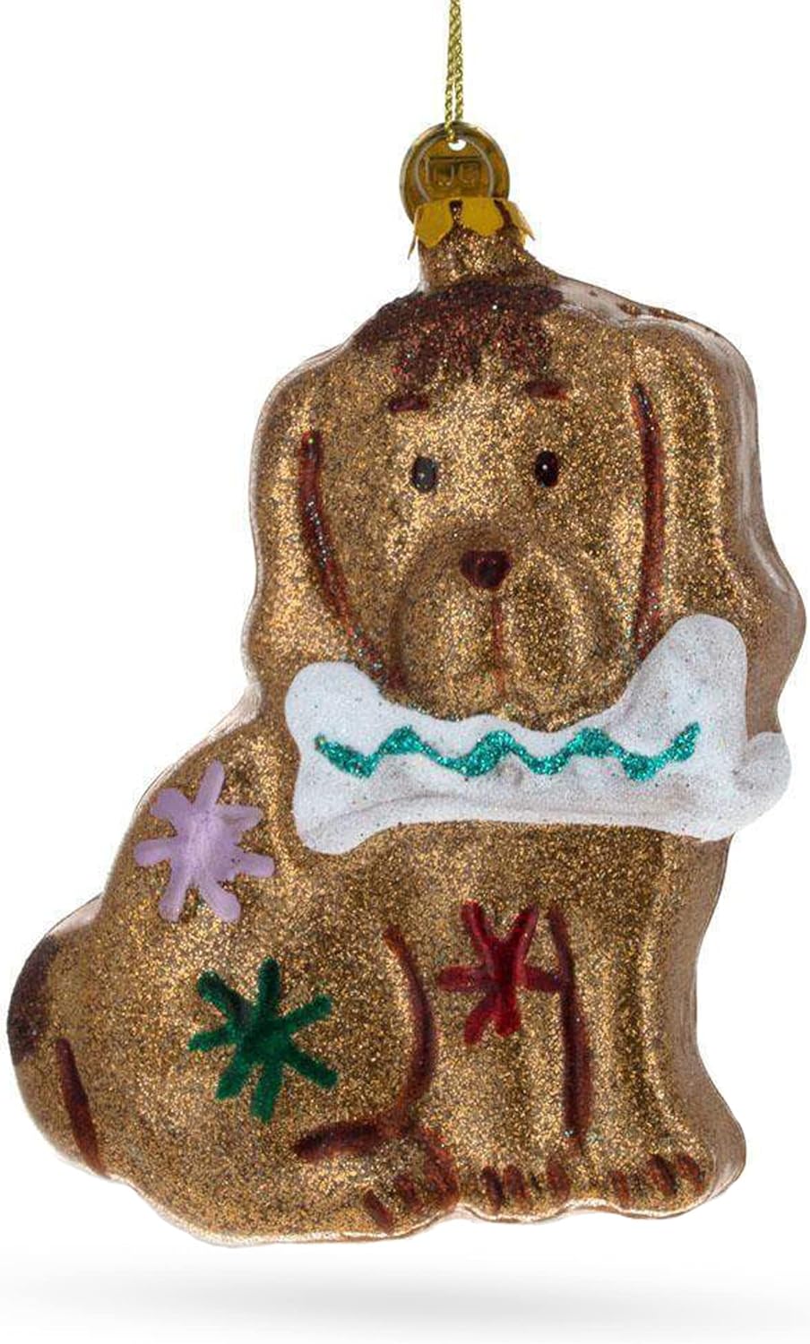 Glitter Spaniel Dog Clutching Bone Glass Christmas Ornament