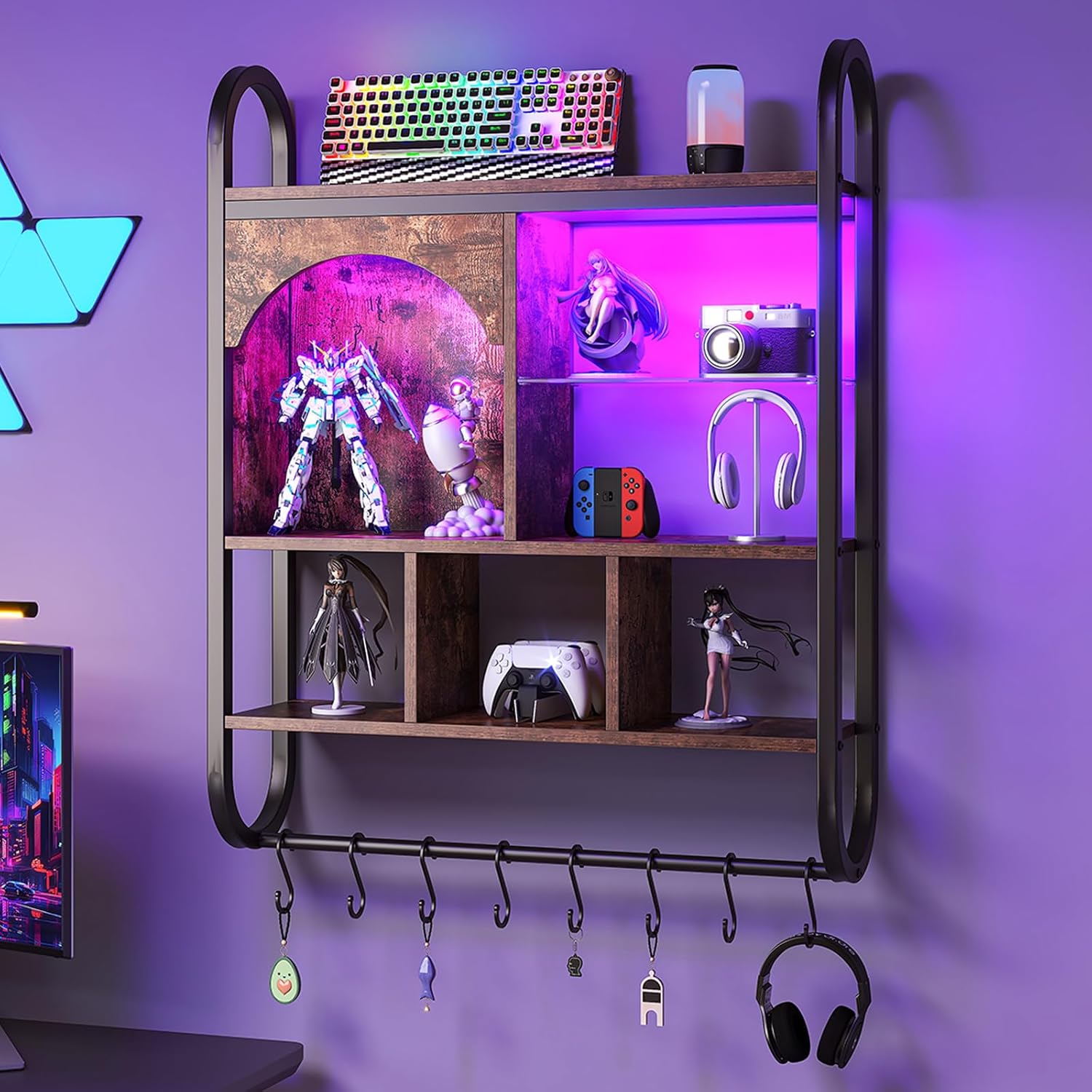 Spacesea 34 Inch 4 Tier Floating Shelves with LED Lights