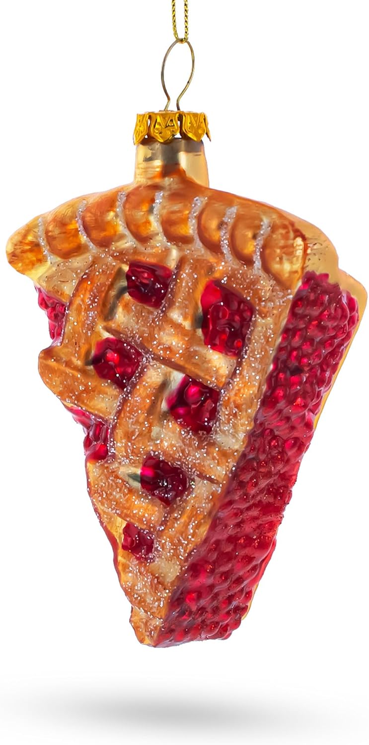 Delectable Cherry Pie Slice Blown Glass Christmas Ornament 1