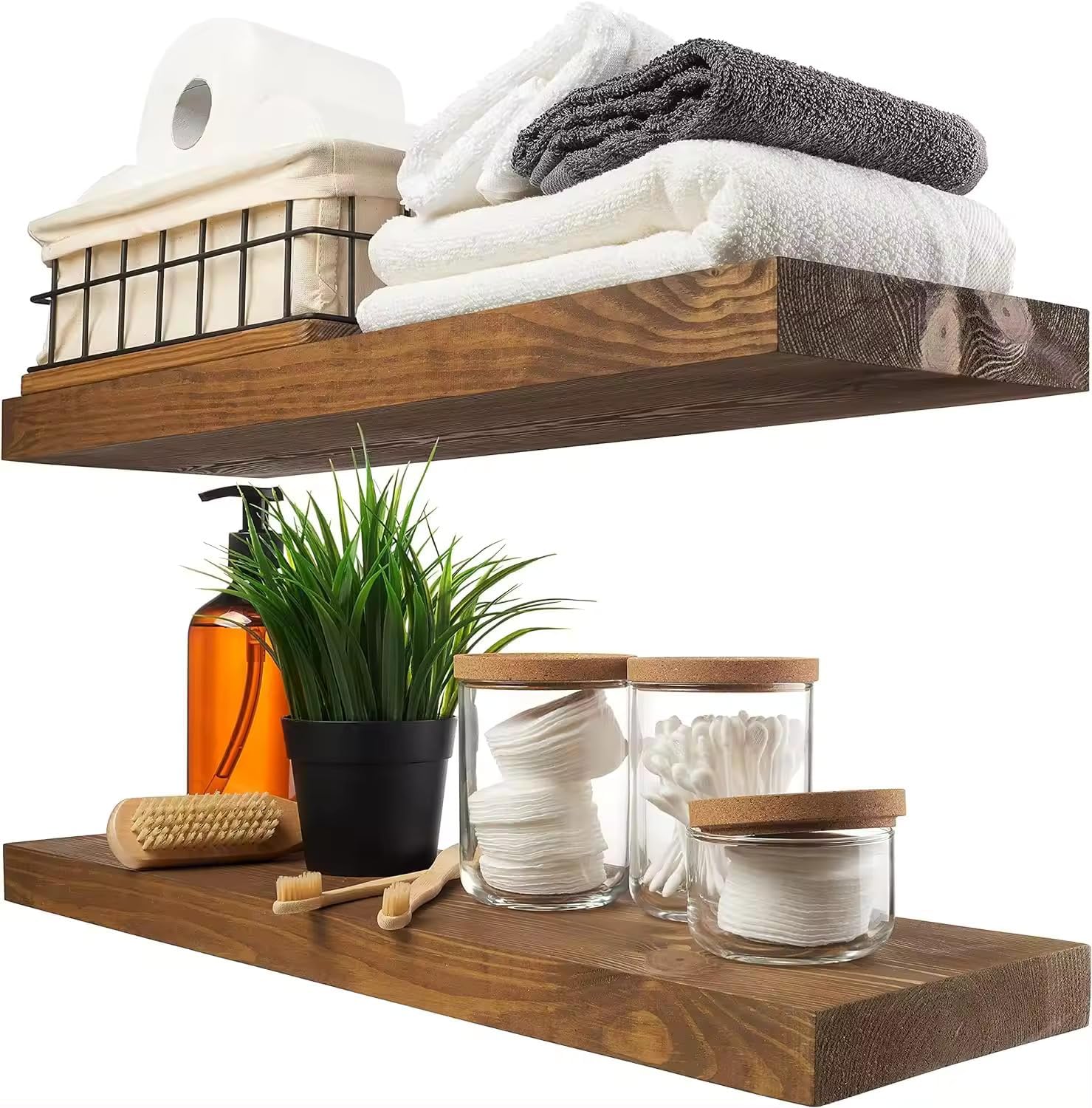 Just Like This Set of 2 Rustic Floating Wood Shelves