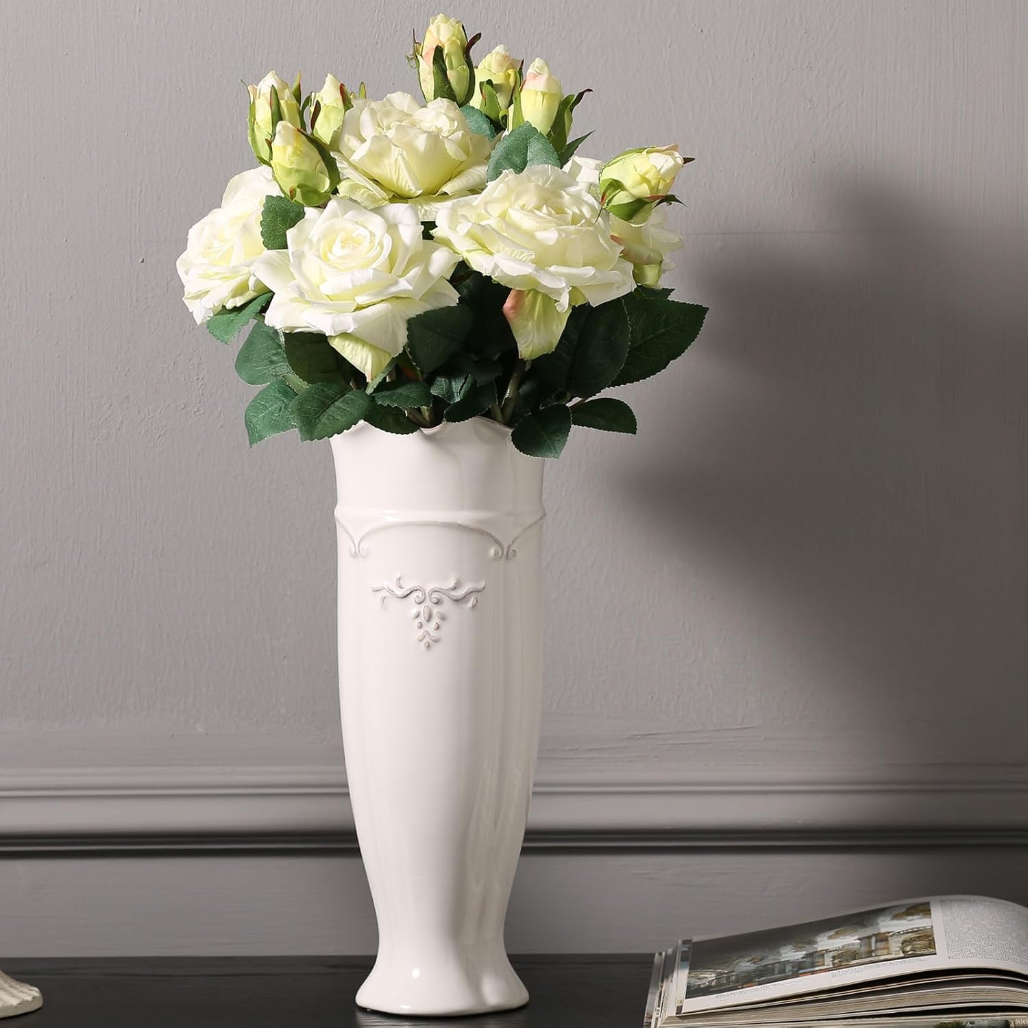 Hjn White Vase for Flowers Ceramic French Rustic