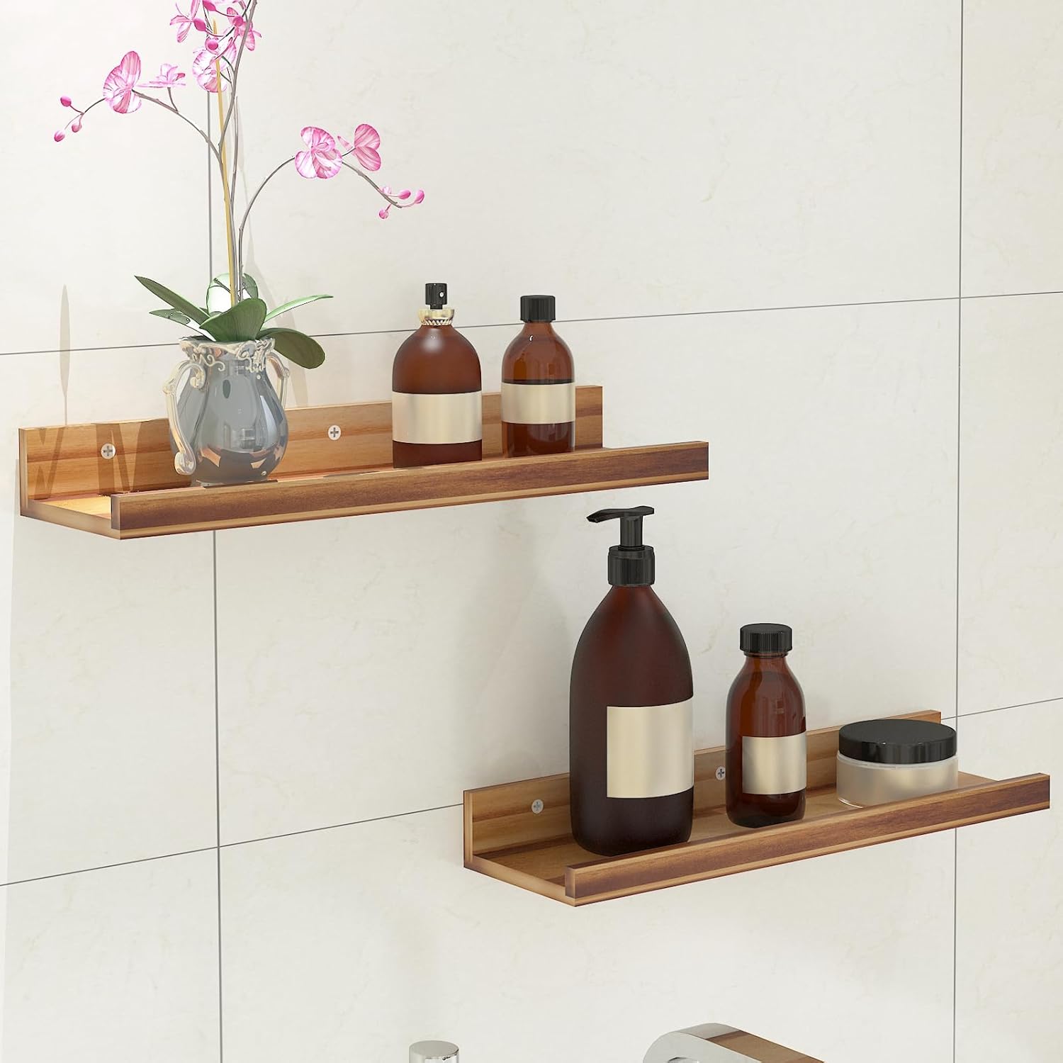 Wall Floating Shelves Set of 2 Modern Acacia Storage Display