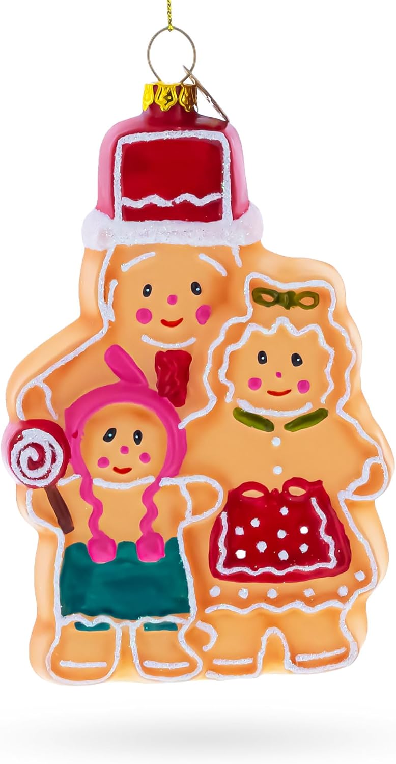 Charming Gingerbread Family Blown Glass Christmas Ornament 1