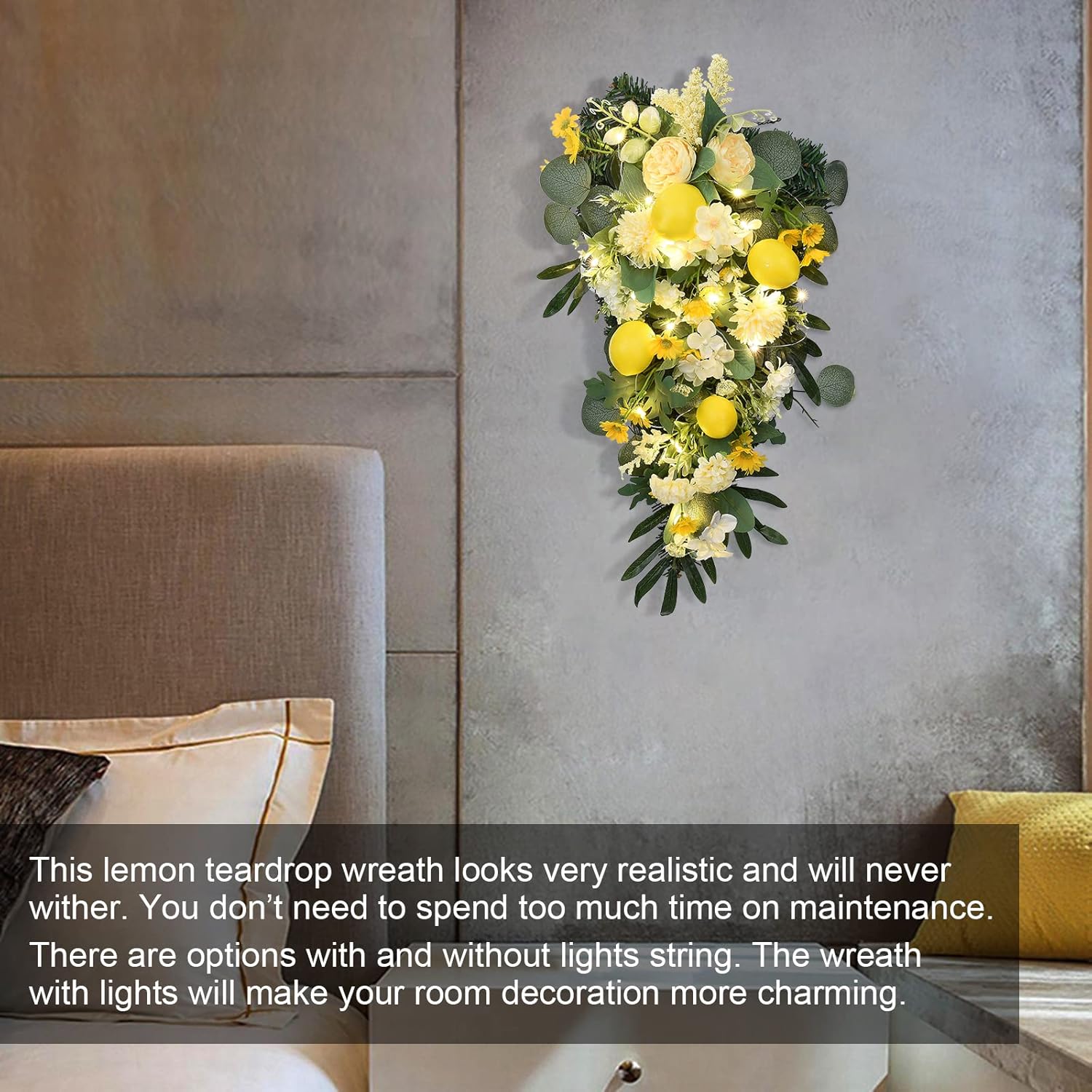 Artificial Lemon Teardrop Wreath for Christmas Decor