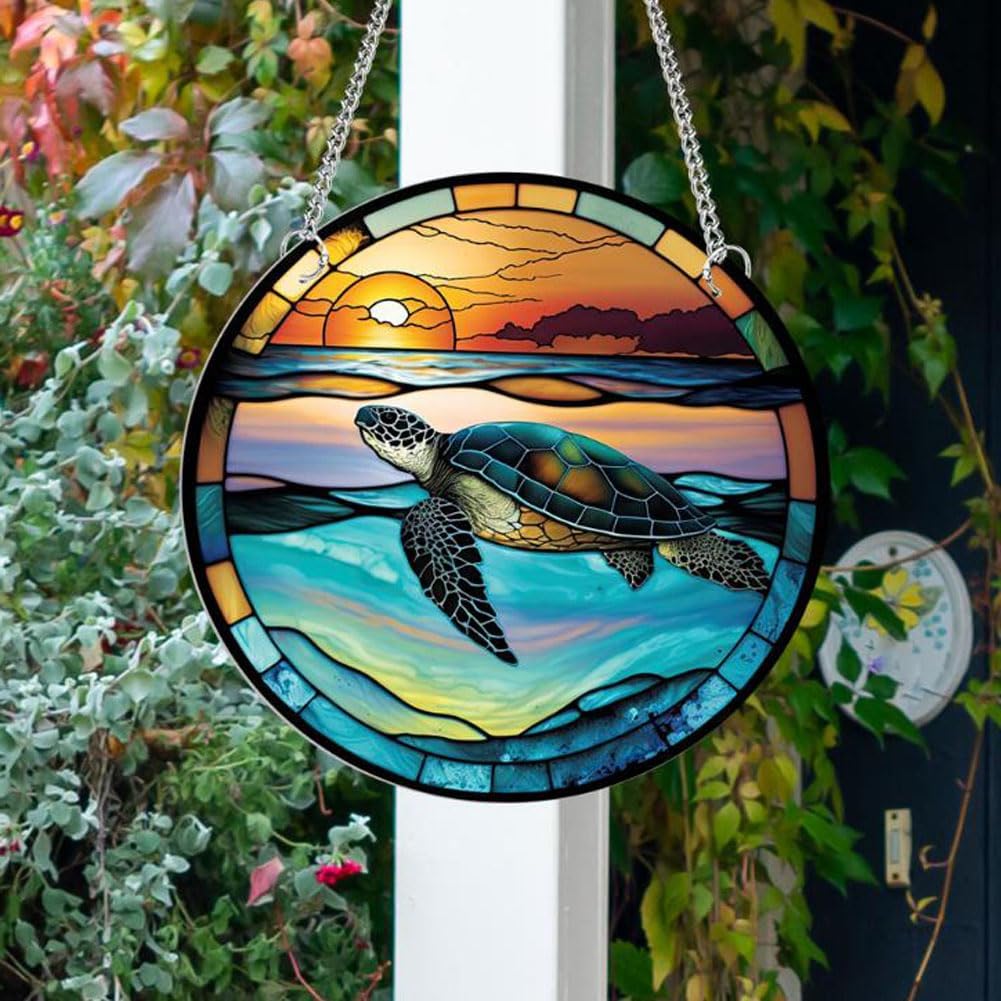 79 Inch Acrylic Window Hanging Decor Marine Turtle Design