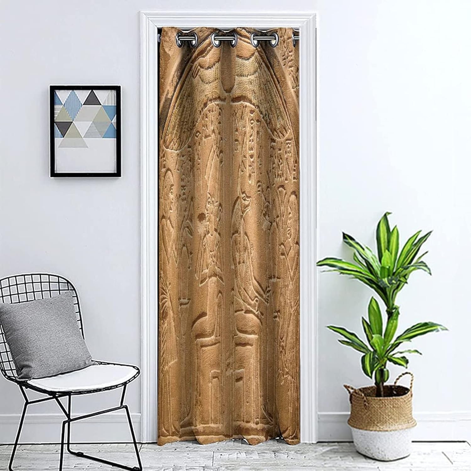 Blackout Doorway Curtain with Hieroglyphs Light Brown 1 Panel