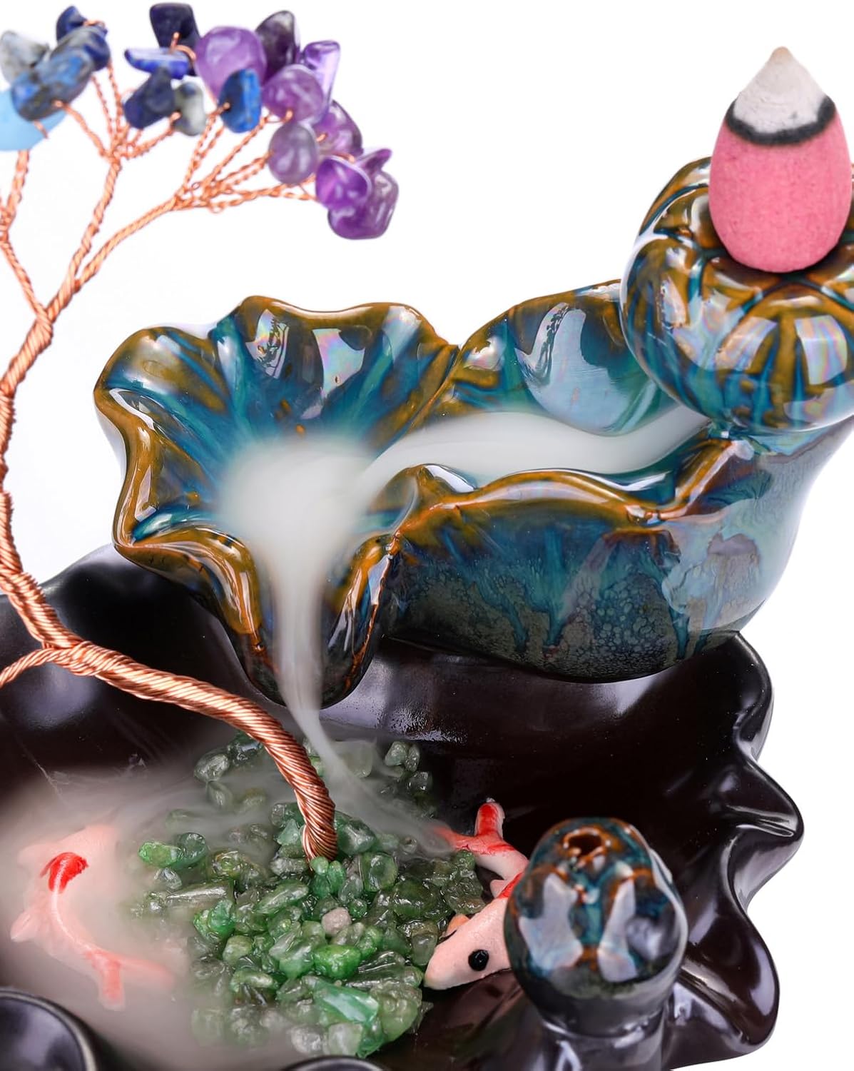 Jovivi Backflow Incense Burner with 7 Chakra Stones
