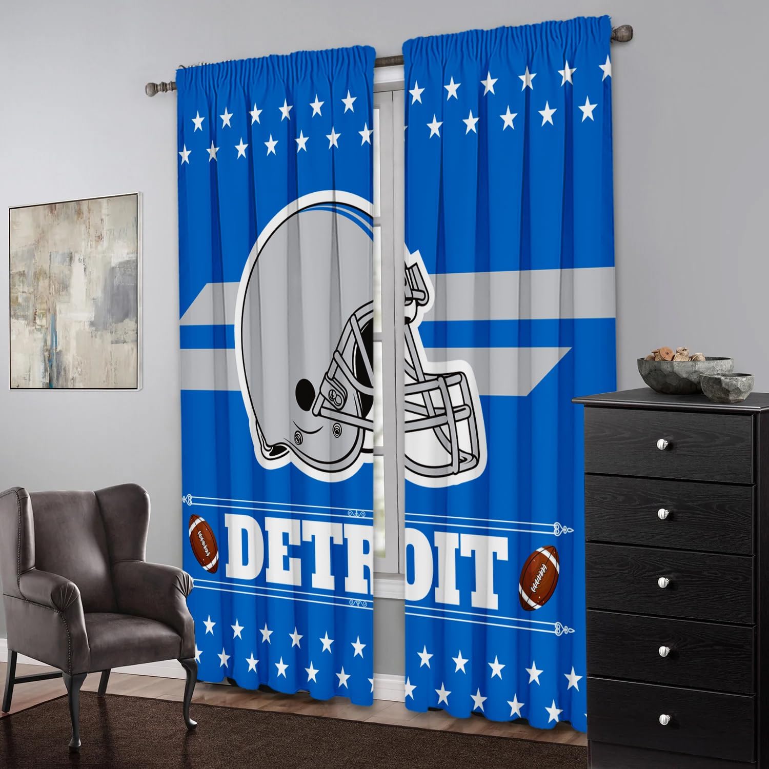 Detroit Football Themed Blackout Curtains 72x84
