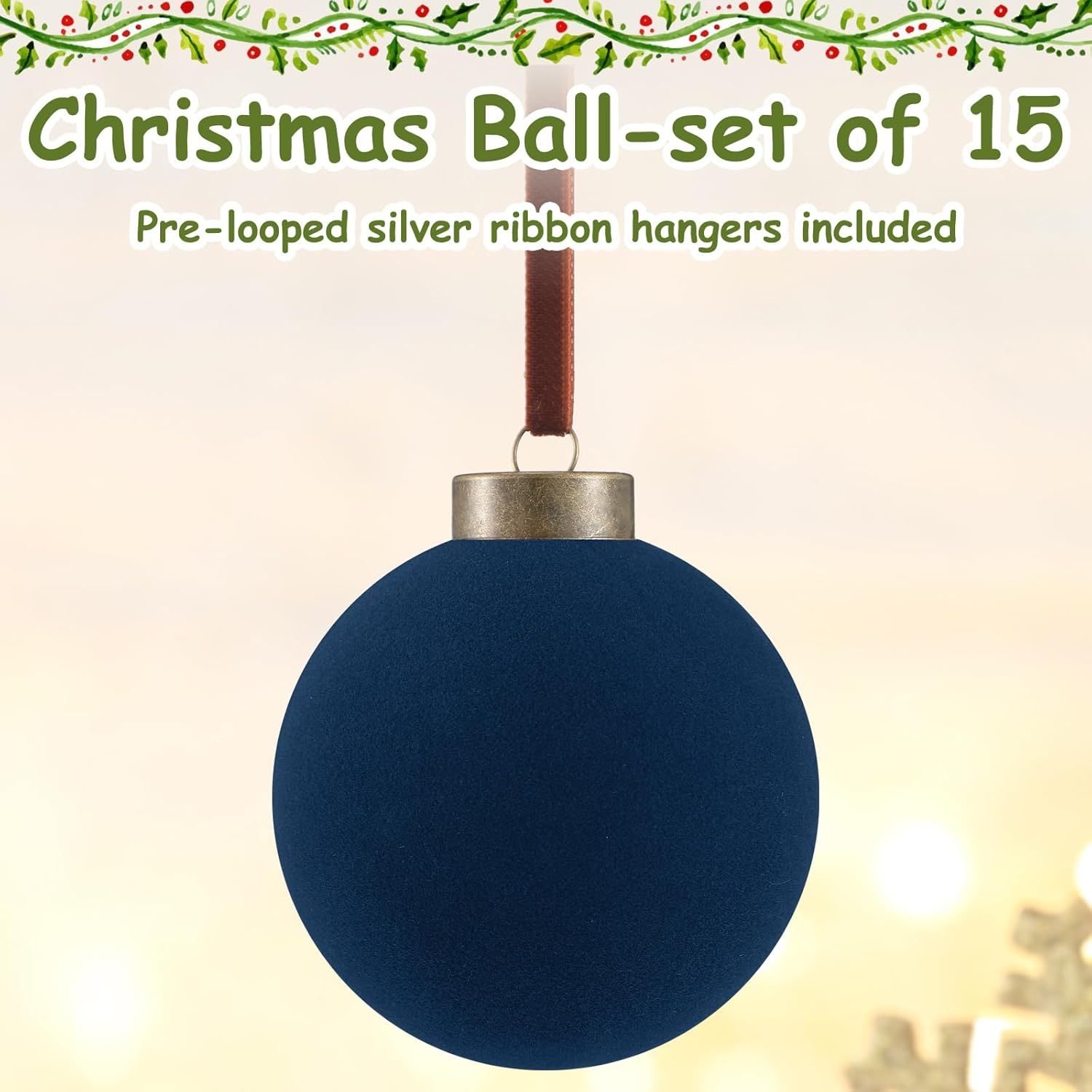 Liliful 15 Pcs Velvet Christmas Balls Bulk Navy Blue 315 Inch Hanging Ornaments
