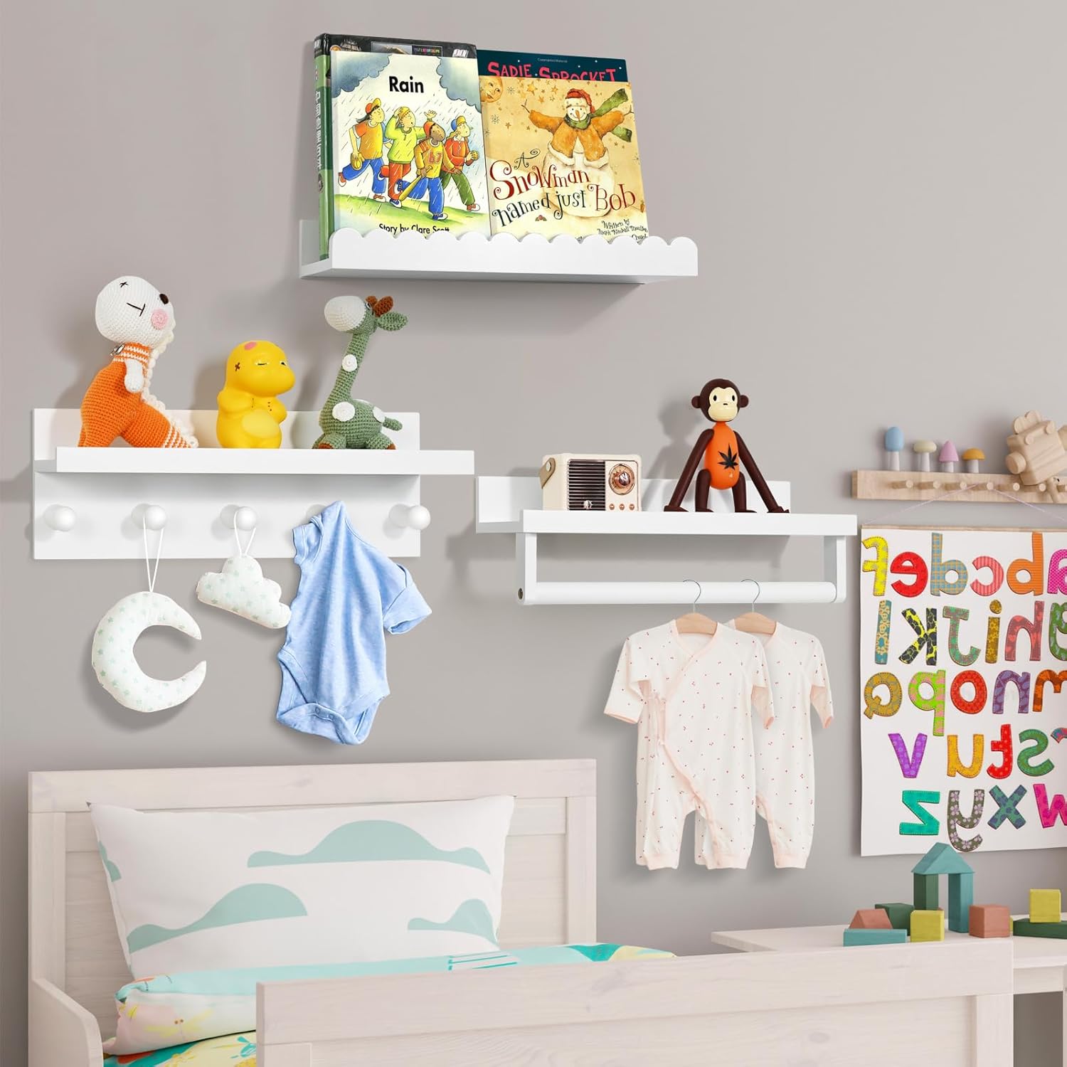 Ollieroo Set of Four Floating Bamboo Bookshelves for Wall