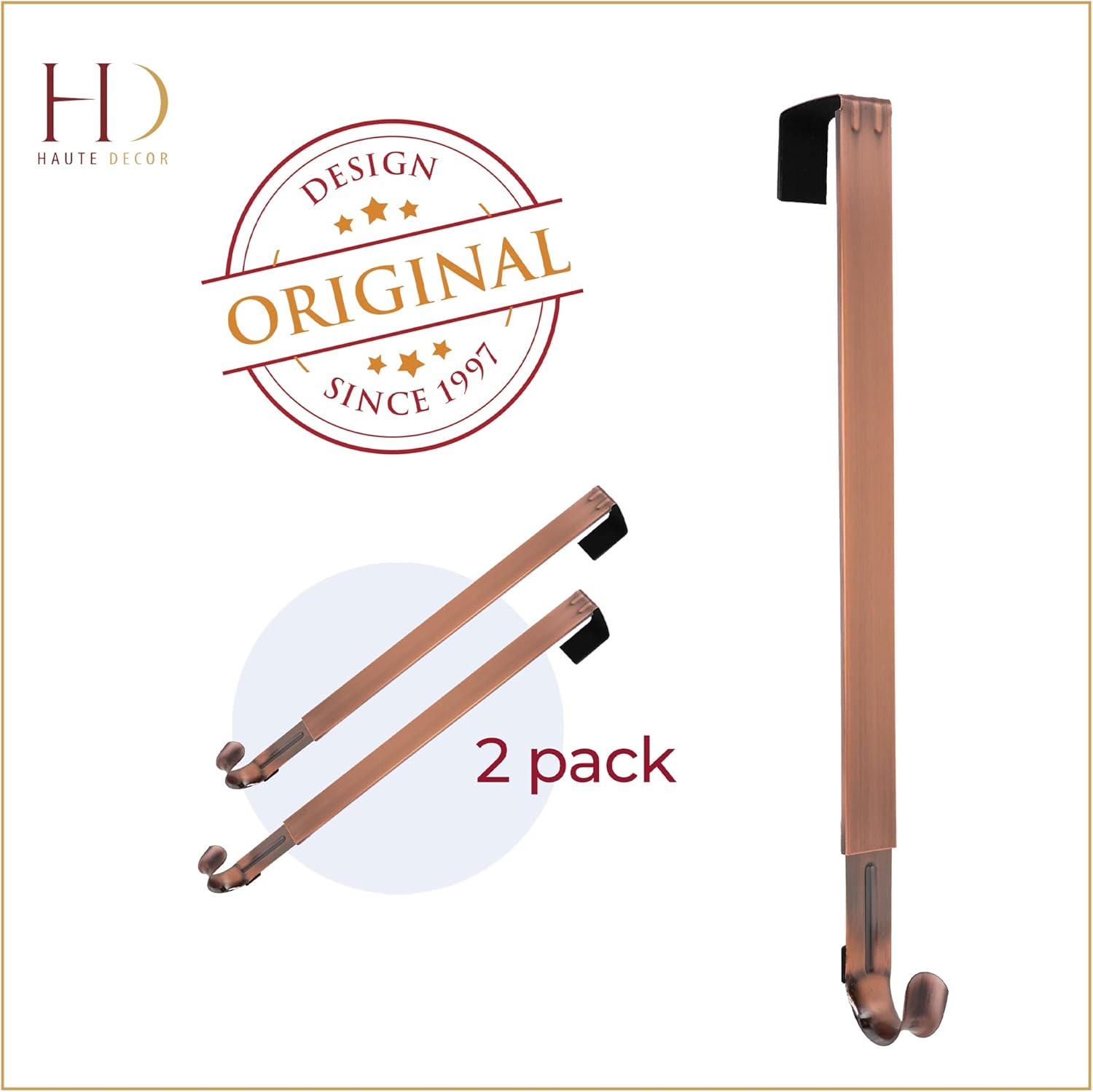 Haute Decor Adjustable Wreath Hanger 2 Pack - Brushed Copper