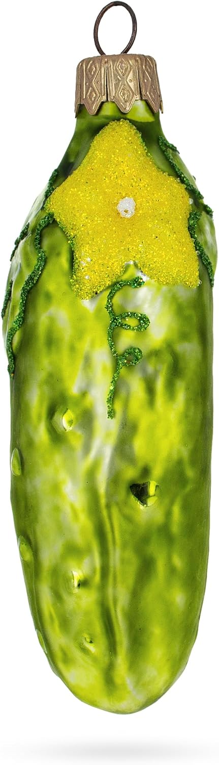 Cucumber with Vine Glass Christmas Ornament 1