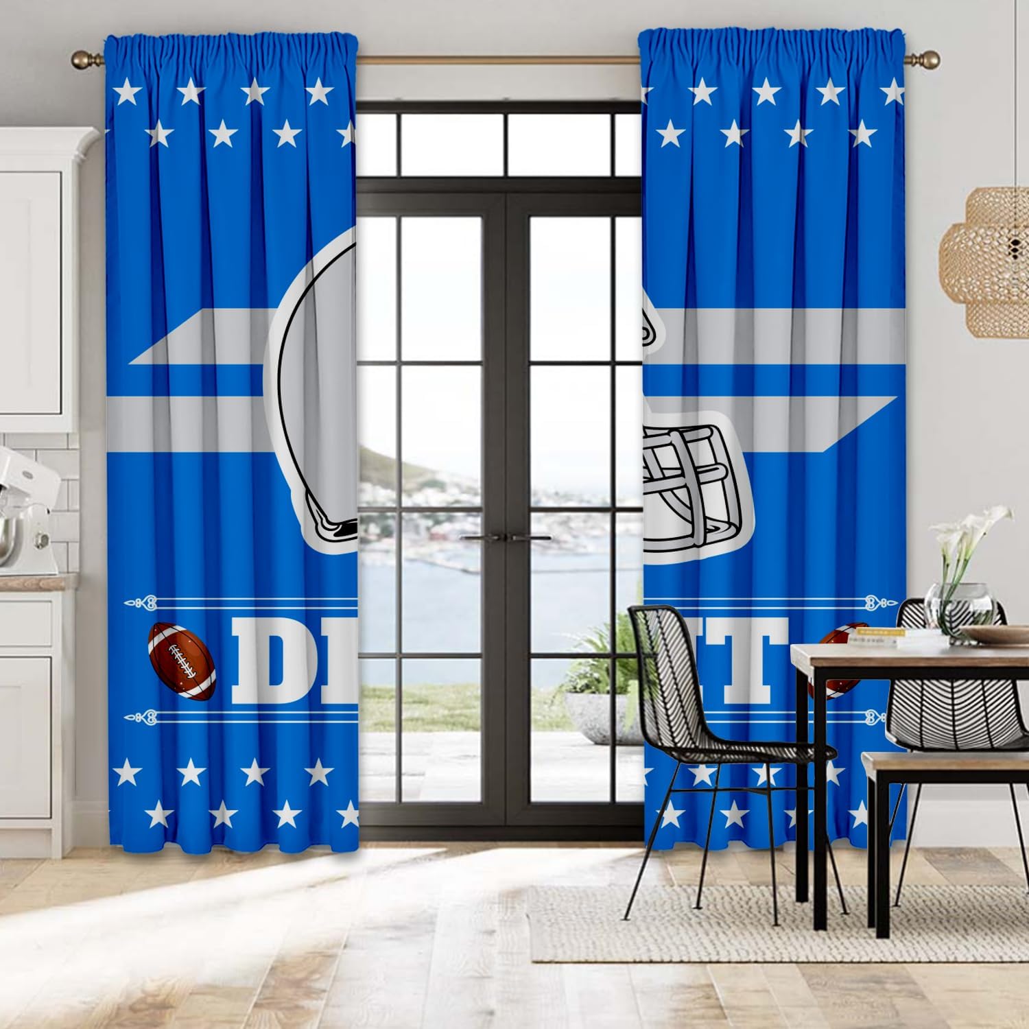 Detroit Football Themed Blackout Curtains 72x84