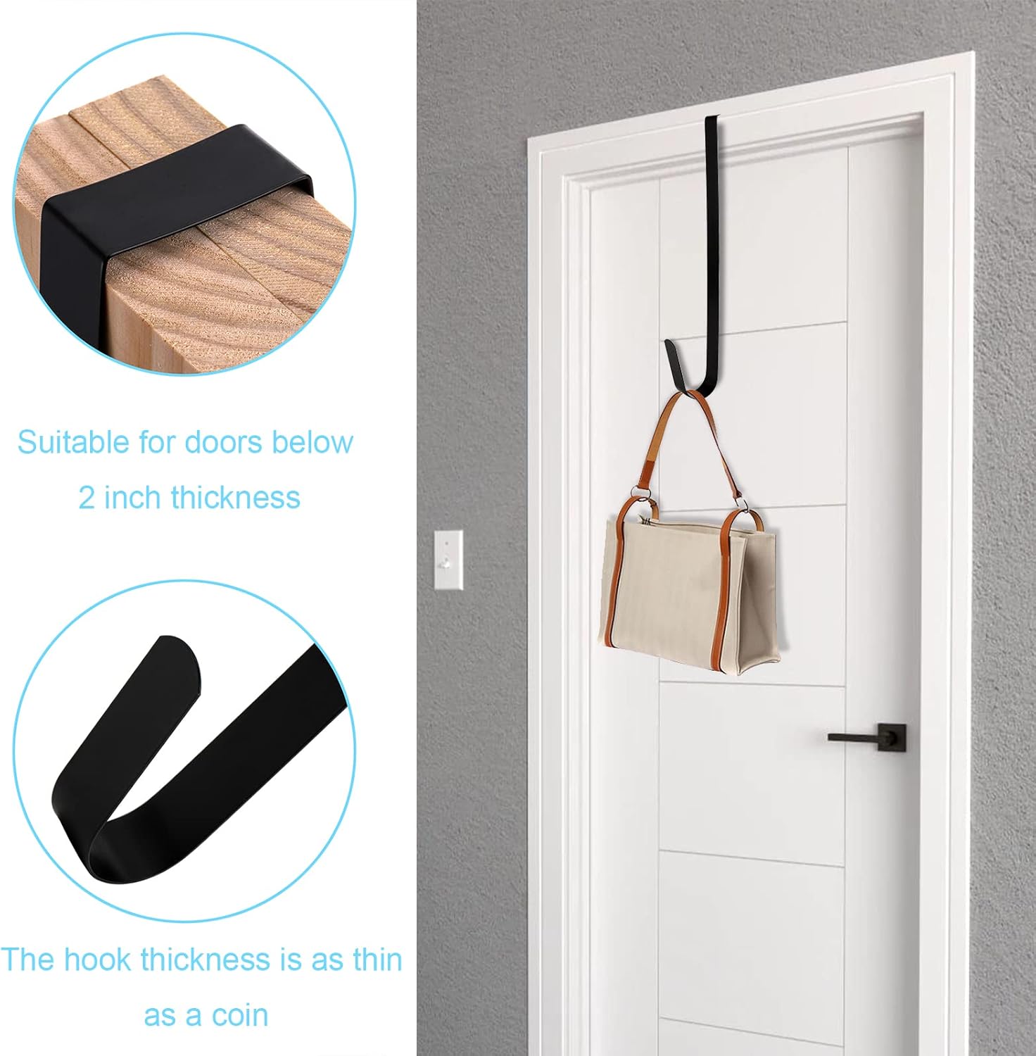 Tebery 4 Pack Black Wreath Hangers for Doors