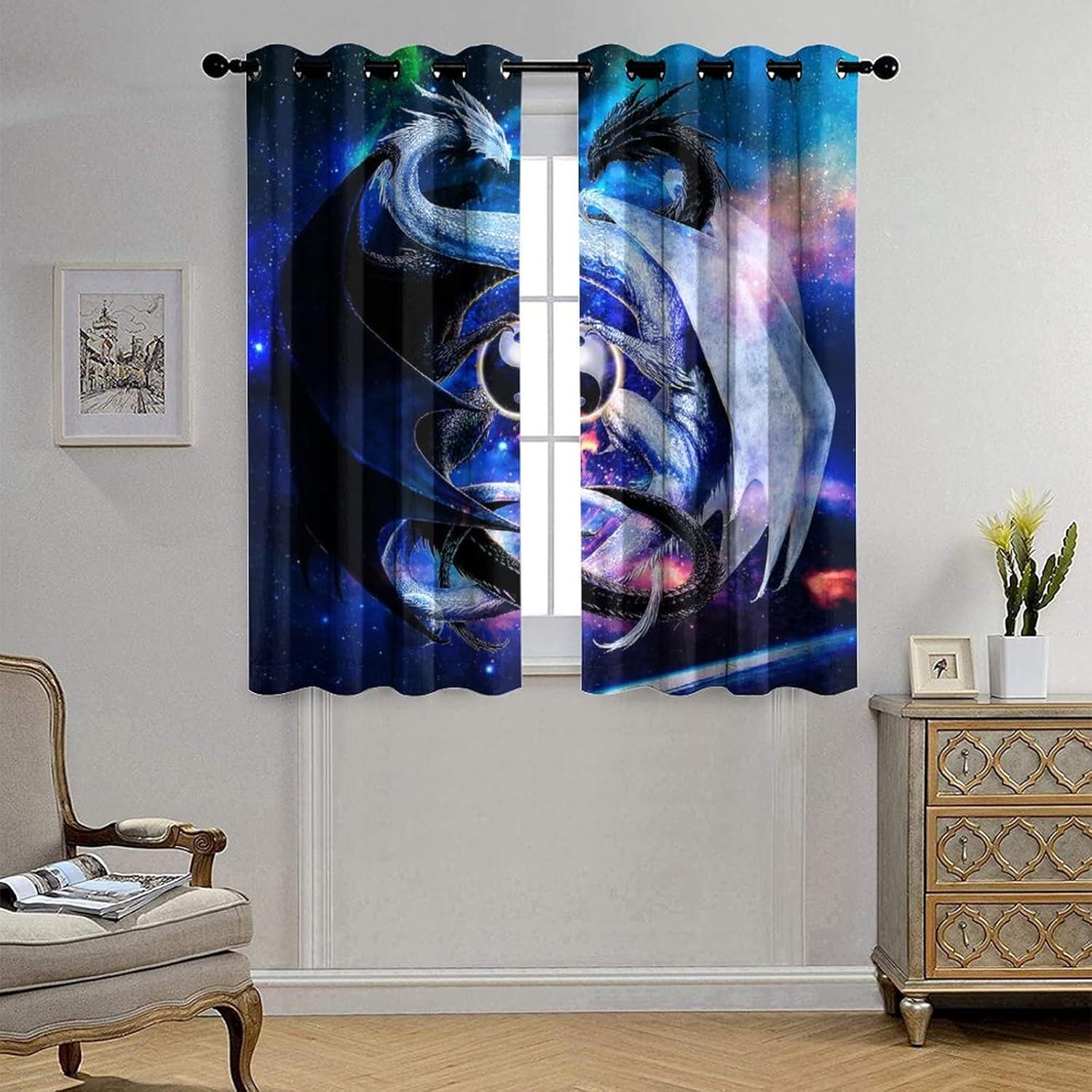 Cool Japanese Dragon Grommet Curtains 2 Panels 63L x 36W