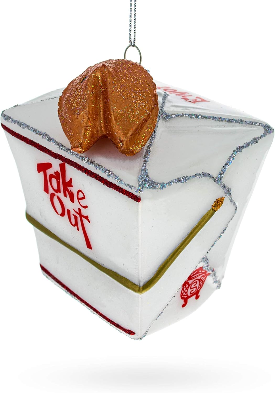 Chinese Takeout Box Christmas Glass Ornament 425 Inches