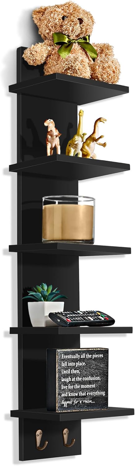 Sorbus 5 Tier Wall Shelf with Hooks 2 Pack