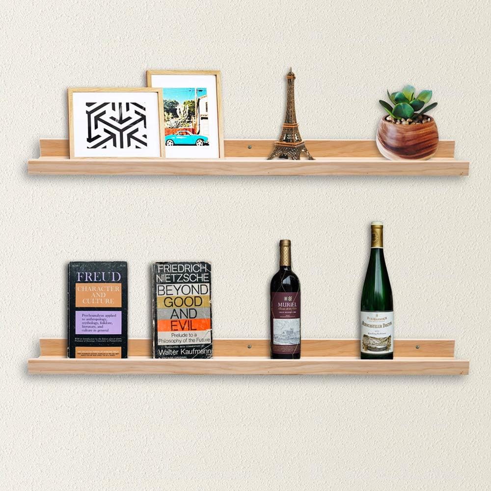 AZSKY Floating Shelves Set of 2 Natural Wood Wall Shelves
