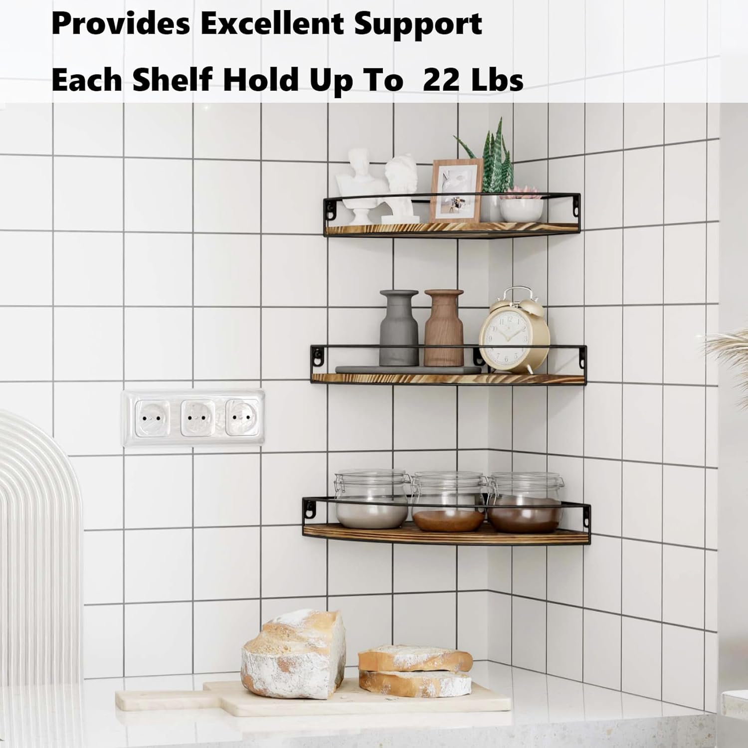 Dark Brown Corner Floating Shelves Set of 3