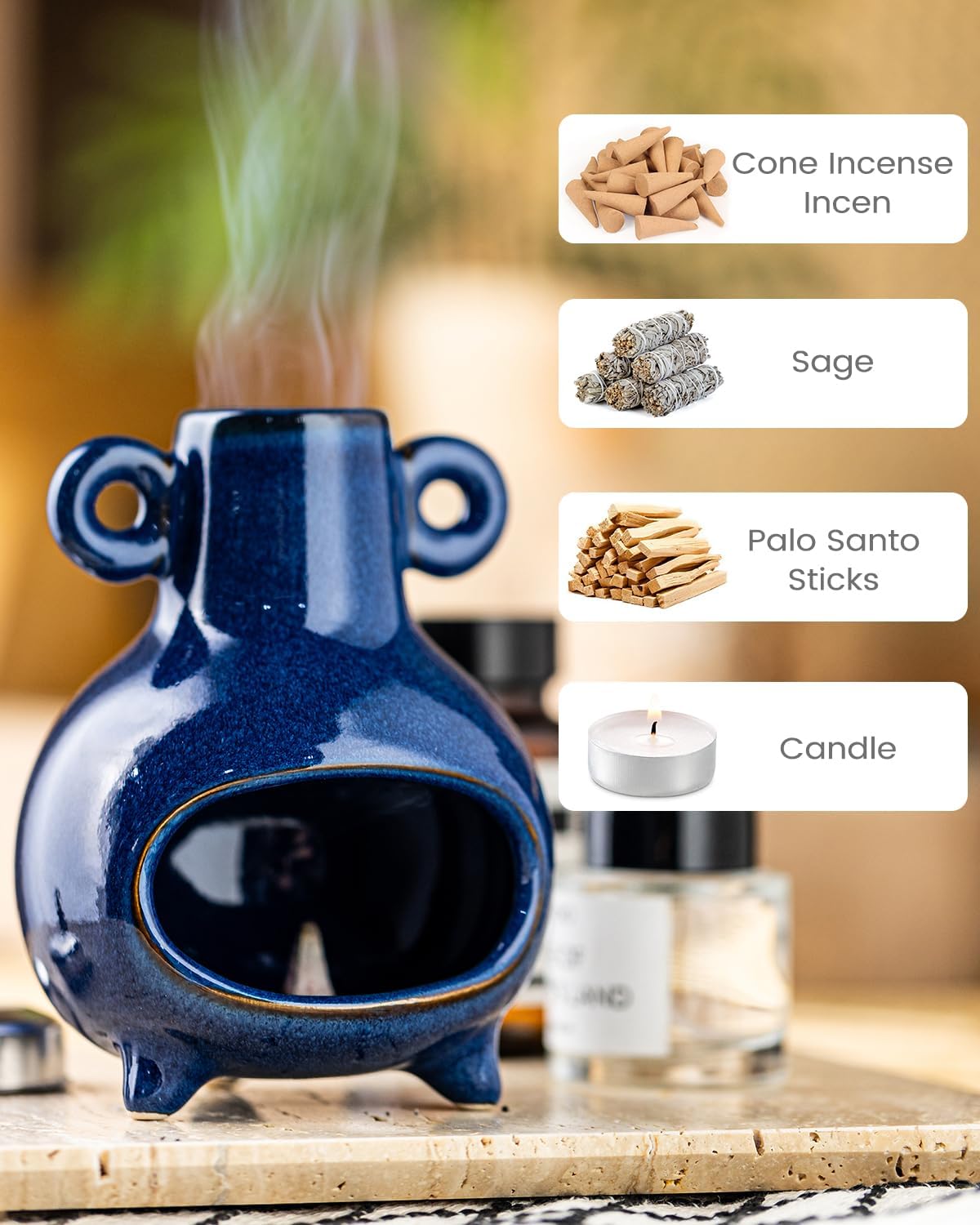Handcrafted Palo Santo Holder with Blue Design