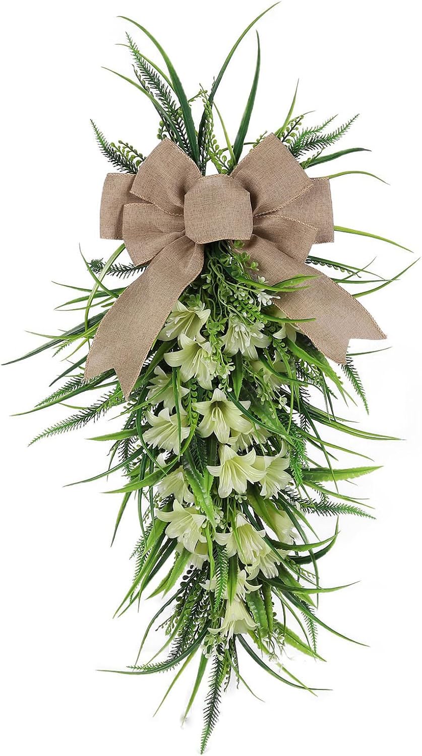 MSUIINT Artificial Lilies Teardrop Wreath Decor