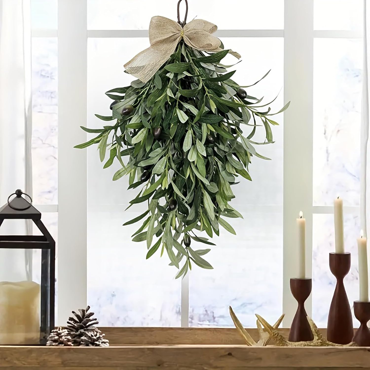 236 Inch Artificial Olive Teardrop Wreath for Home Decor