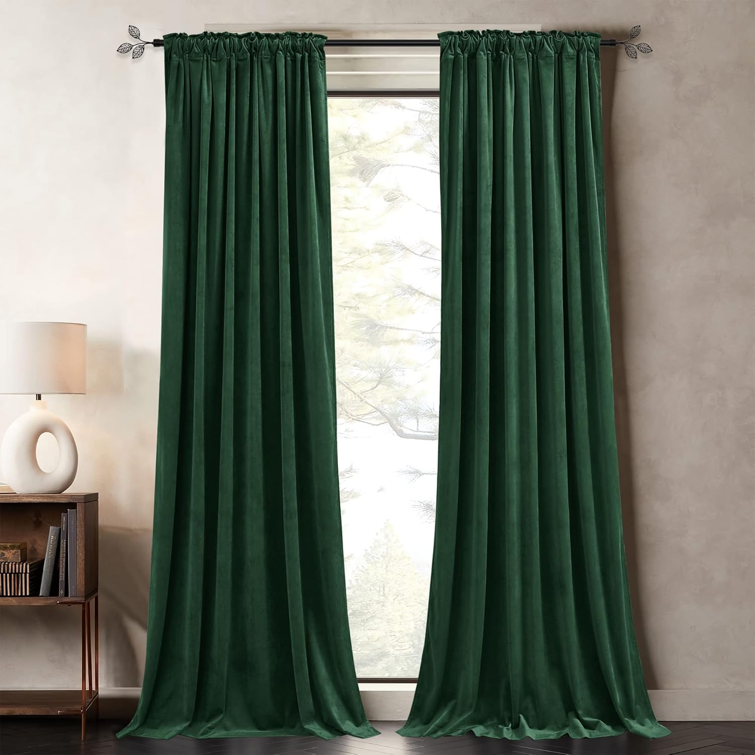 PONY DANCE Velvet Curtains 2 Panels 108 Inch Blackout Hunter Green
