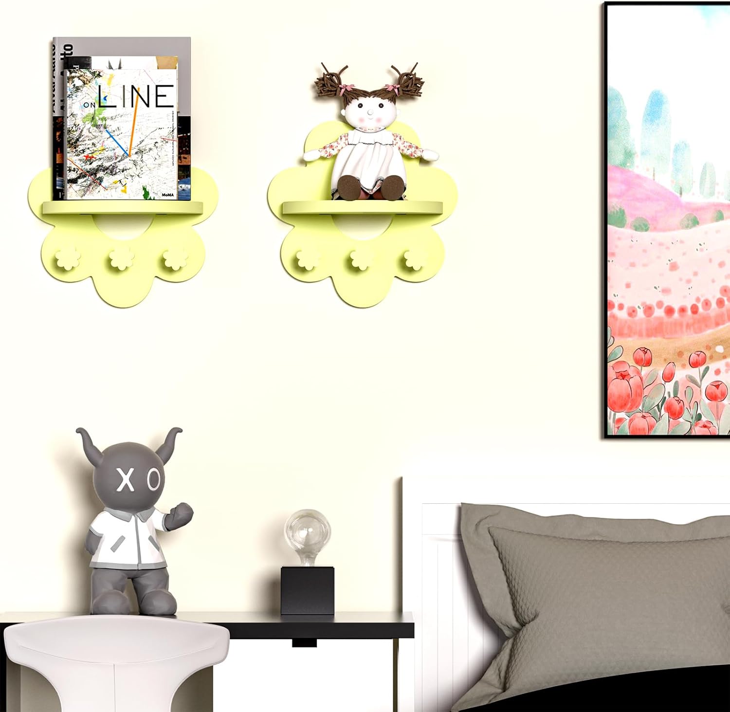 Wooden Floating Shelf with Hooks for Wall Decor