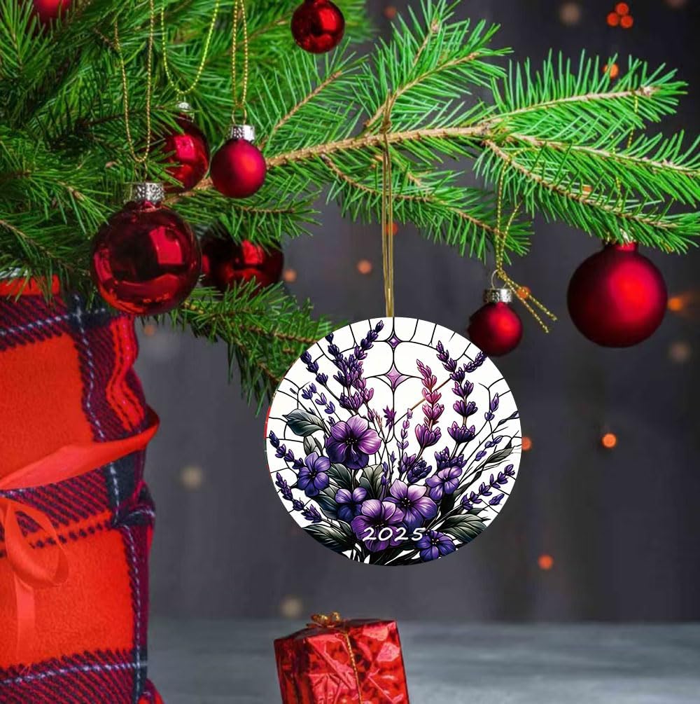 2025 Purple Christmas Ornaments Stained Glass Style