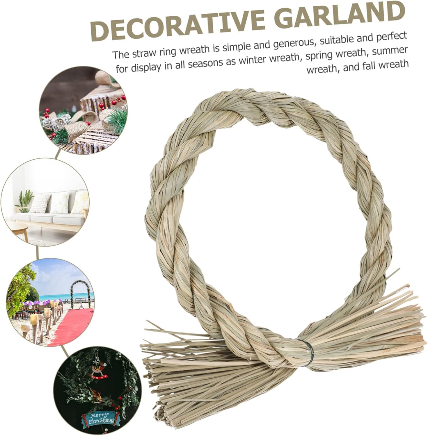 3pcs Khaki Straw Wreath Frames for Christmas Decor
