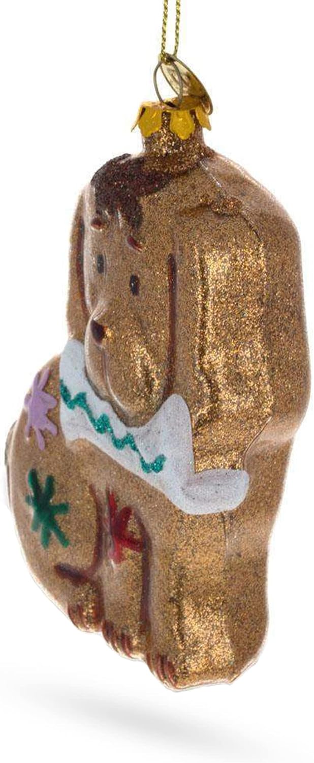 Glitter Spaniel Dog Clutching Bone Glass Christmas Ornament