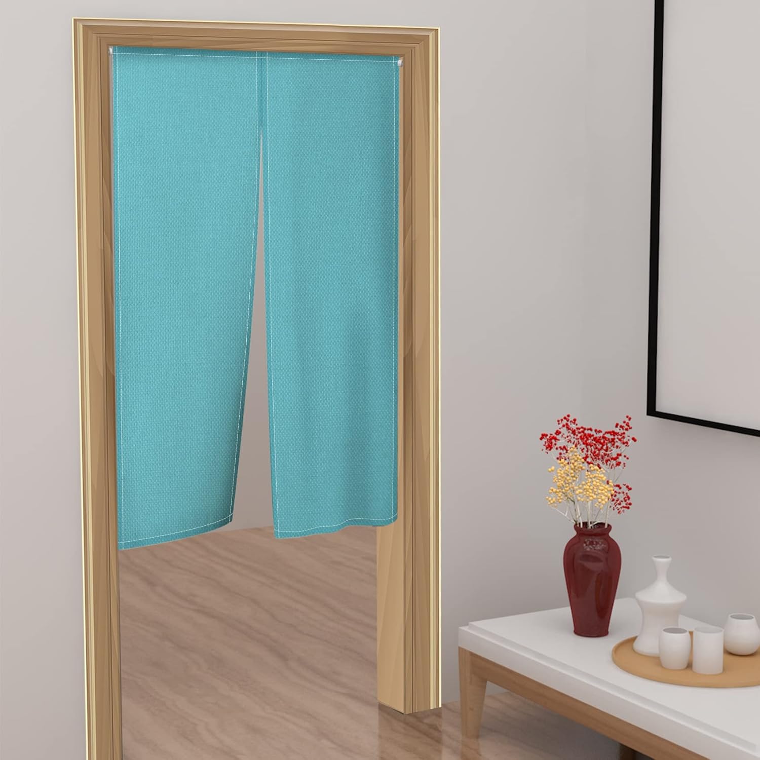 Leowefowa Solid Turquoise Blue Noren Curtain Panel
