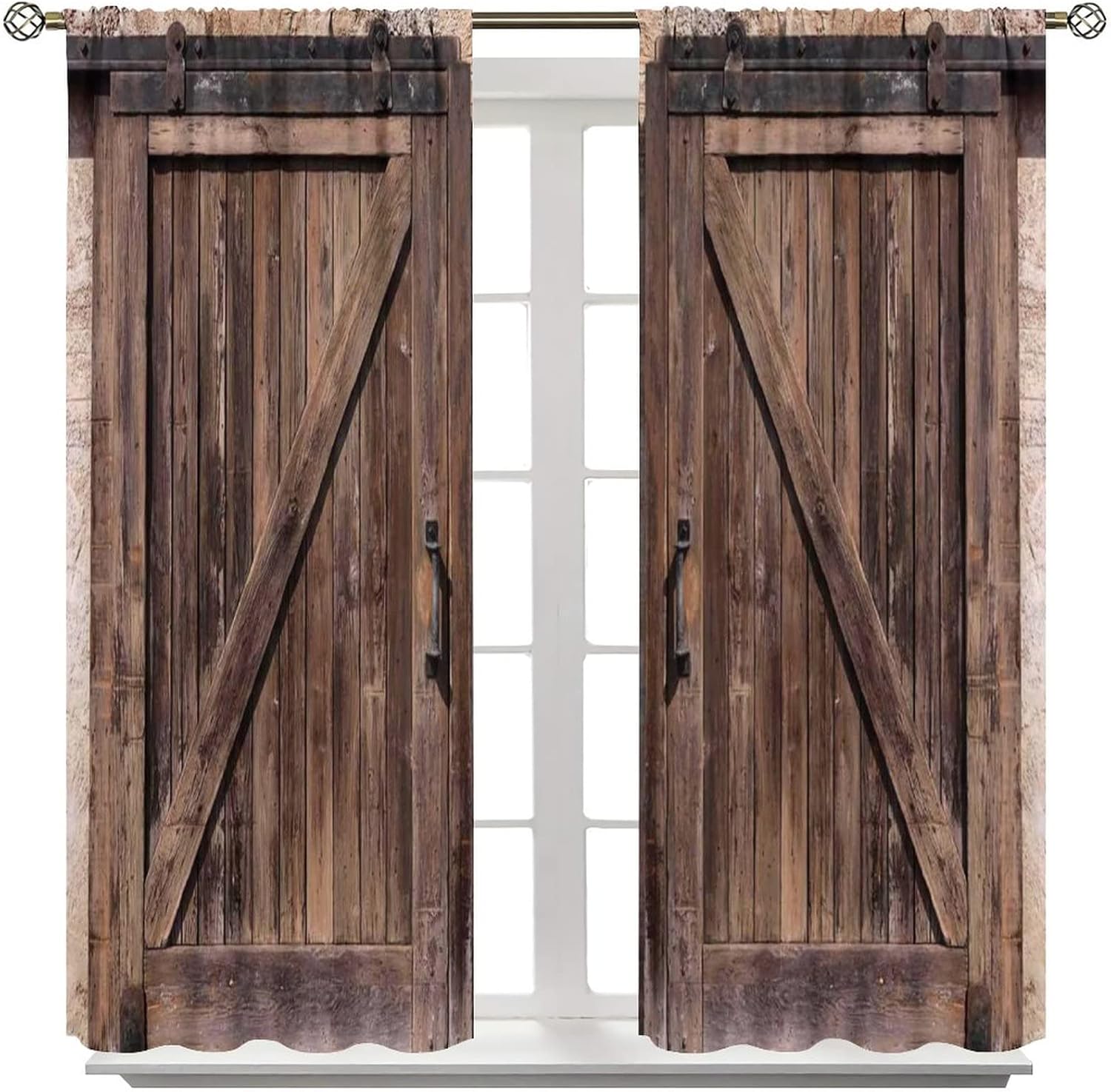 Rustic Wooden Barn Door Curtains 2 Panel Set 84x84in