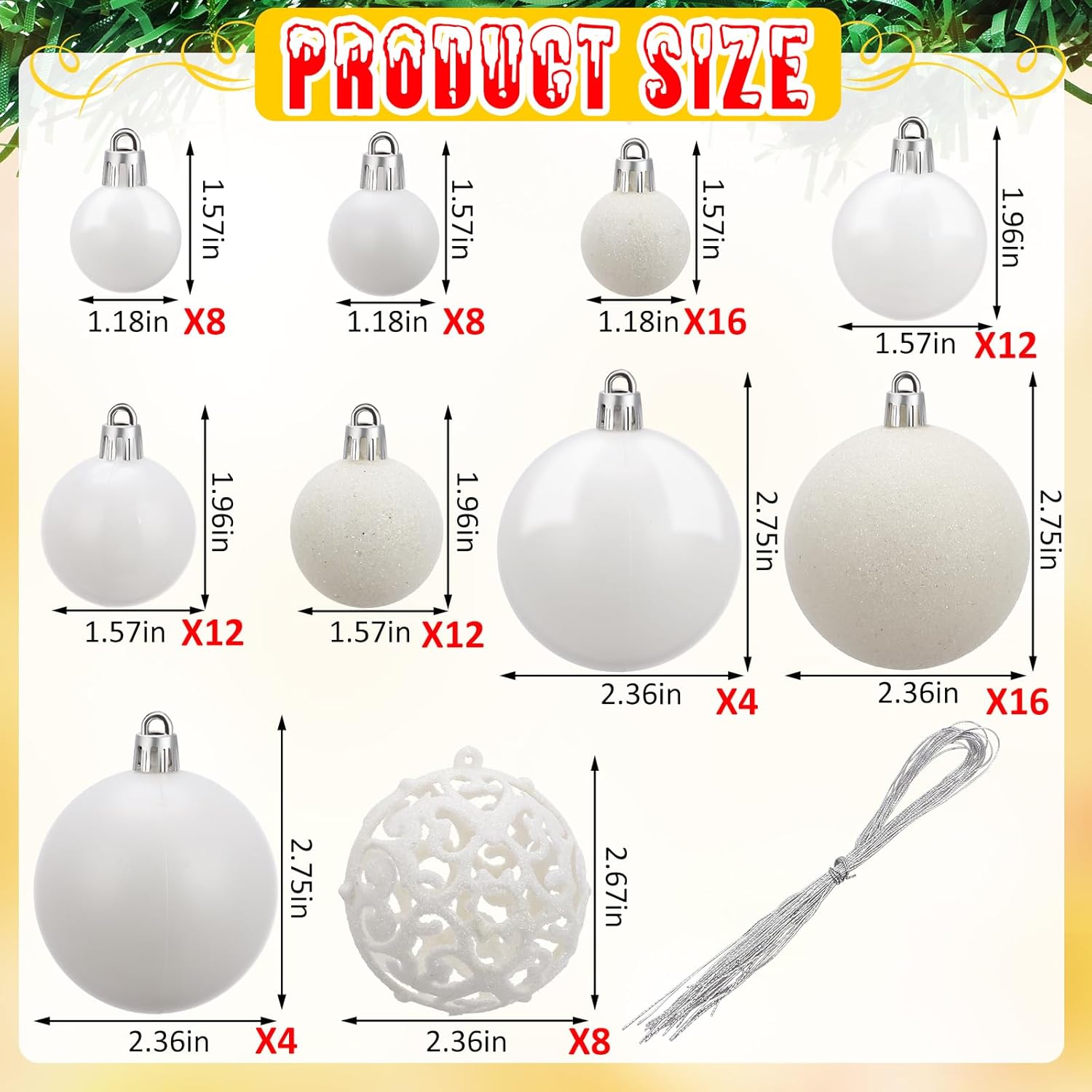 Yunsailing 100 Pcs White Christmas Ball Ornaments Set