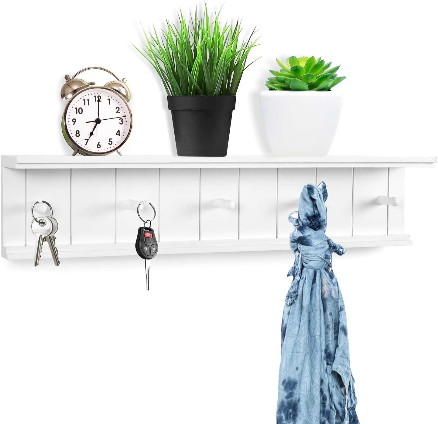 Greenco Entryway Floating Shelf with Hooks - 24 White