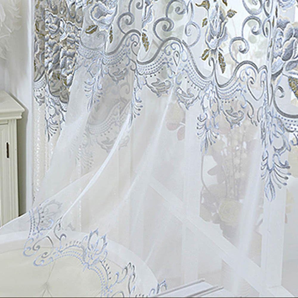 Floral Embroidered Sheer Curtains 1 Panel Rod Pocket Top W75 x L84
