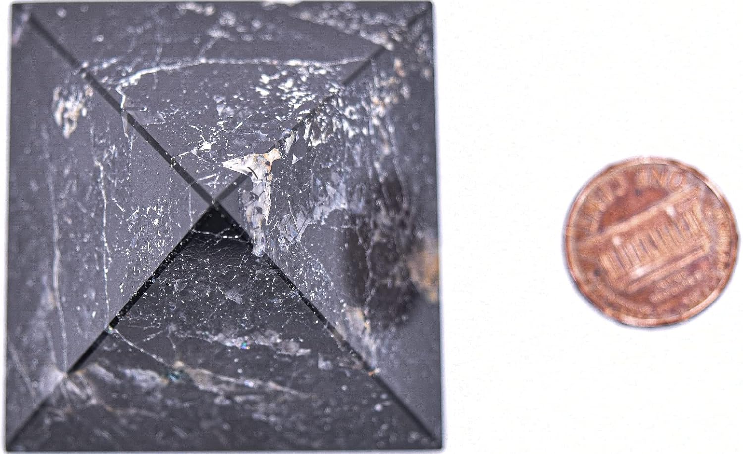 49mm Black Tourmaline Schorl Pyramid Gemstone with Clear Quartz Cabochon