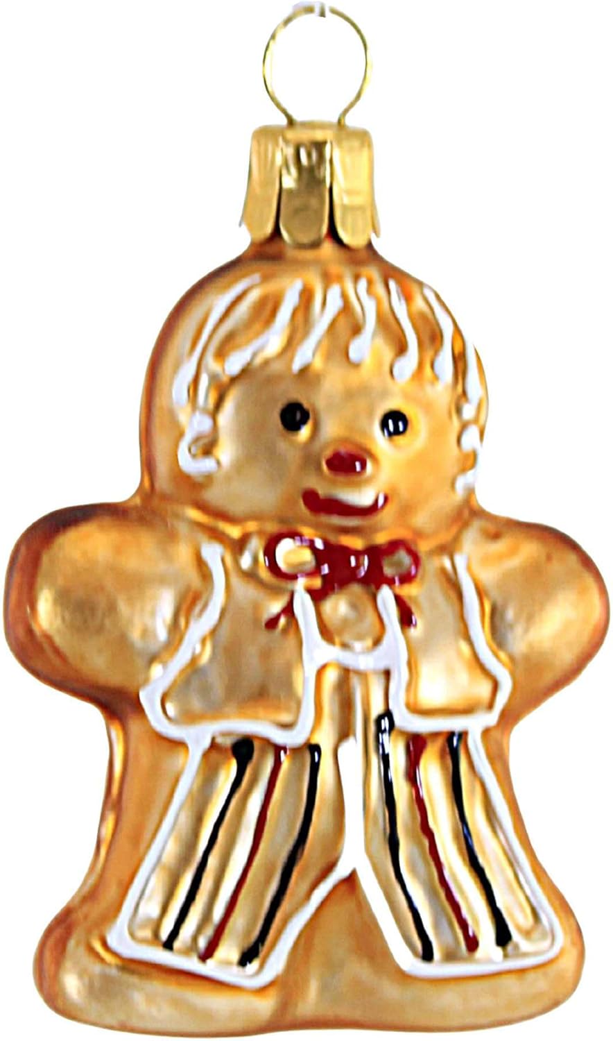 Golden Bell Gingerbread Man Glass Tree Ornament 275In