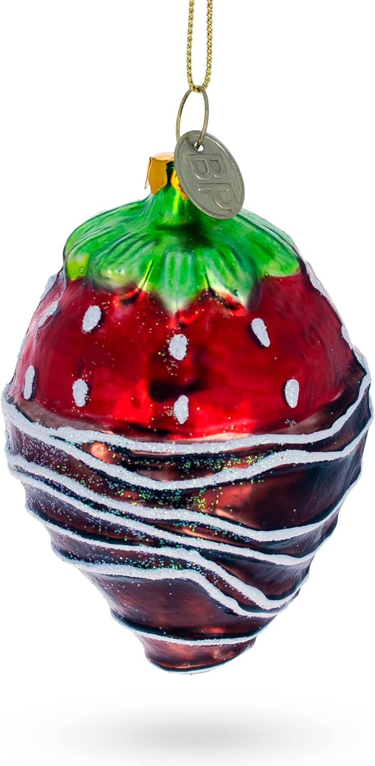 Chocolate Dipped Strawberry Glass Christmas Ornament