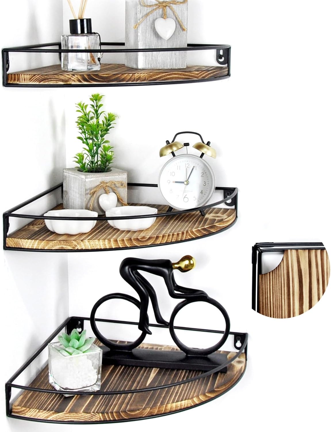 Dark Brown Corner Floating Shelves Set of 3