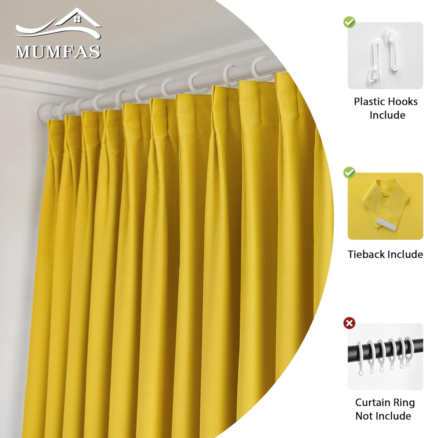 MUMFAS 72 x 84 Blackout Pinch Pleat Curtain Panel
