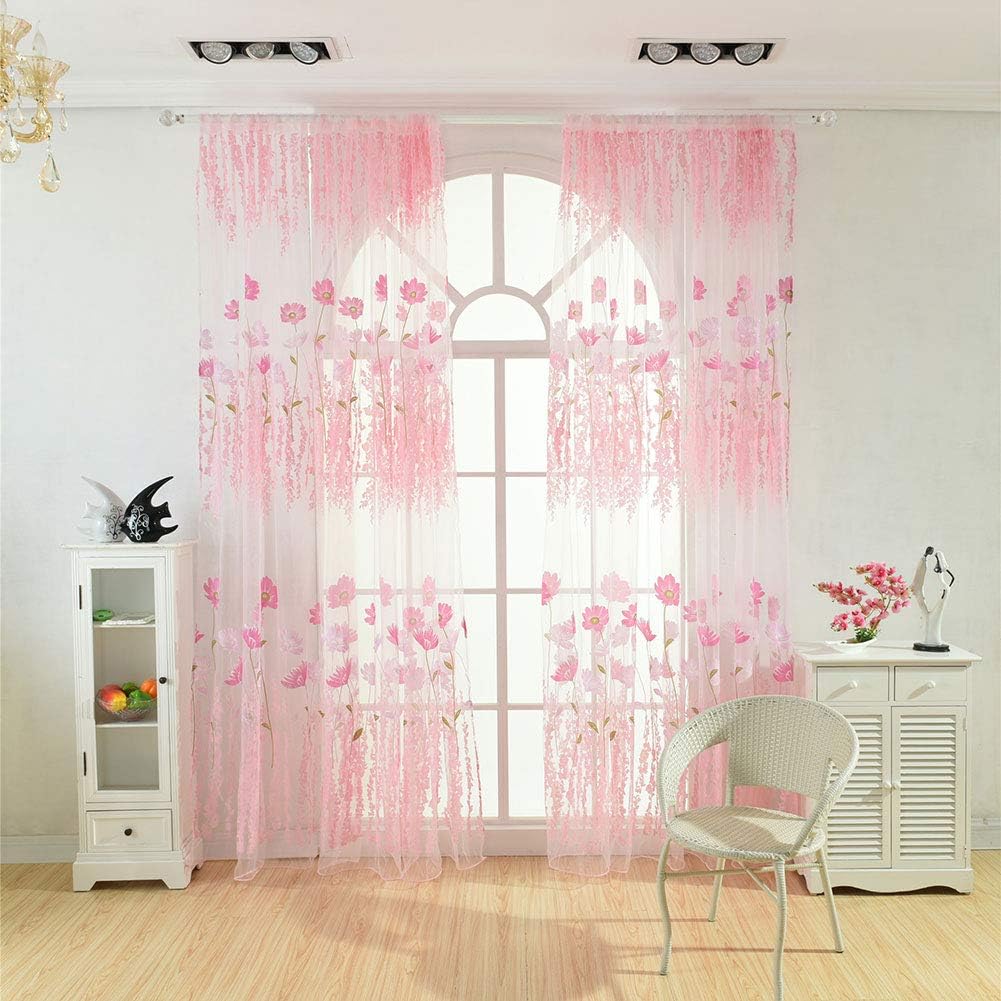 Tulle Voile Curtain with Floral Pattern for Bedroom and Living Room