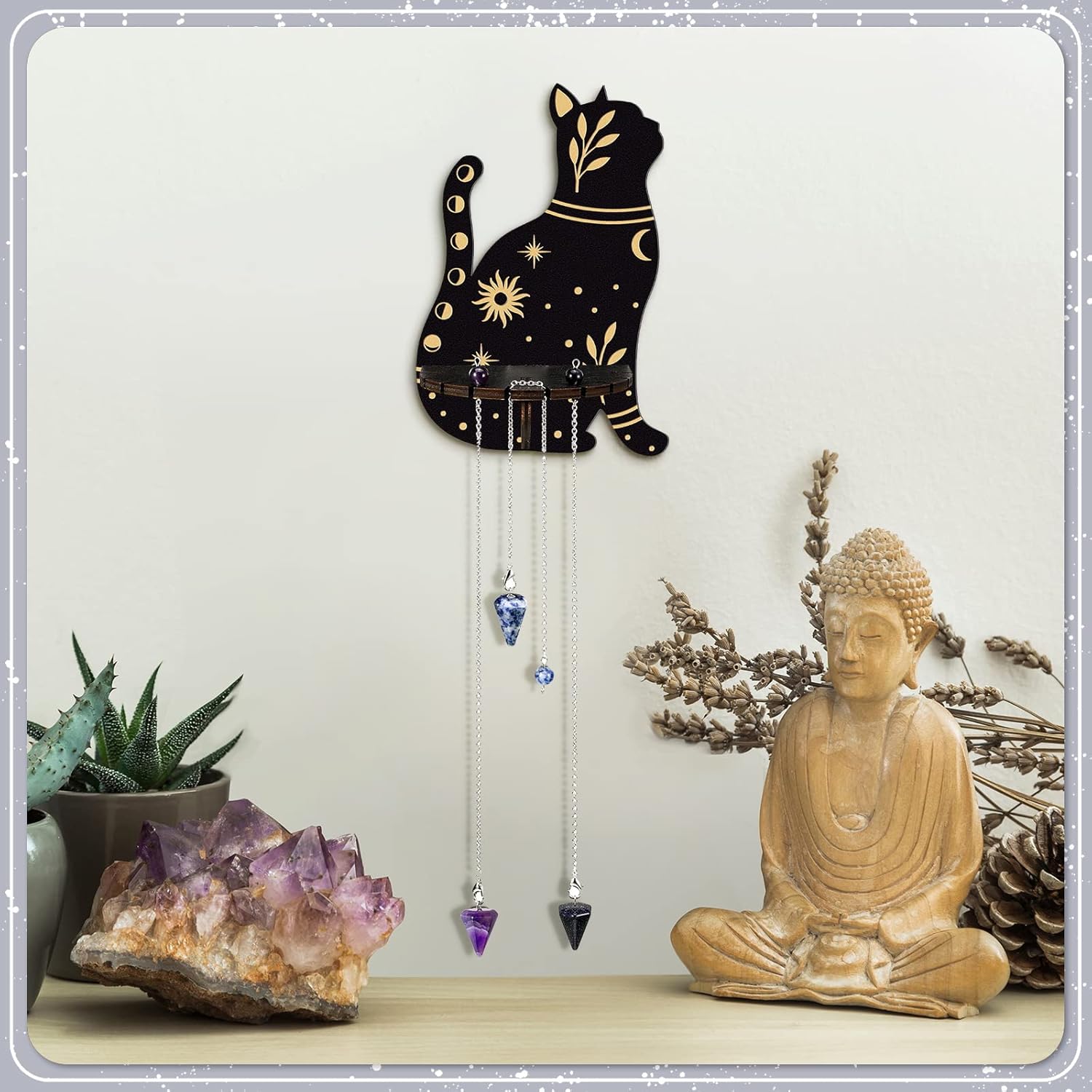 Qunclay 10 Inch Crystal Shelf Display with 3 Stones